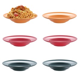 Pack of 6 Pasta Plates, Soup Plates, Deep Salad Plates, Camping Plates, Colourful Dinner Plates Set, Deep Picnic Plates, Round, Reusable, Deep Plates, Pasta Bowls for Pasta, Salads, Soups, Steaks