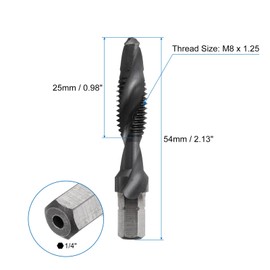 uxcell Combination Drill and Tap Bits Metric M8 x 1.25 Thread 1/4" Hex Shank TiAlN Coated Threading Screw Taps 6542 High Speed Steel Machine Drilling Tapping Tool Kit