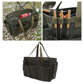 HERCHR Camp Pot Storage Bag, Canvas Pot Bag Gardening Tote Bag Garden Tool Bag Waterproof Wearproof Large Capacity Garden Tote Organizer Bag Gardening Tool Storage Bag Tool Carrier (Olive)