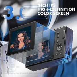 Digital Camera 2.7K Ultra HD 24MP 16X Digital Zoom Compact Camera for Beginners Photography (Black)