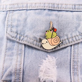 Cute Snail With Frog Enamel Pin Cartoon Animal Froggy Brooch Pins Funny Metal Lapel Pins Badge for Women Girls Children for Clothing Bag Decor