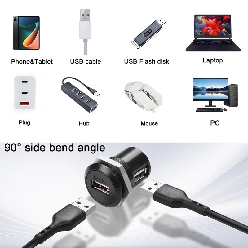 QIANRENON USB 2.0 Thread Mounting 90° Angle Adapter USB 2.0