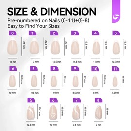 Gelike ec Soft Gel Press On Nails: Short Almond X-French Nails Tips, Short Full Cover Nails for Sticking on for Salon Quality, Comfortable to Wear, 160 Pieces, 12 Sizes (French with Design)-0011