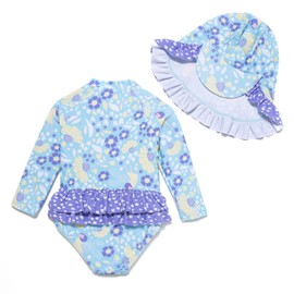 ADAVERANO Baby Girls One Piece Swimsuits UPF 50+ Sun Protection Ruffle Rash Guards/Sunsuit, Blue Flowers2