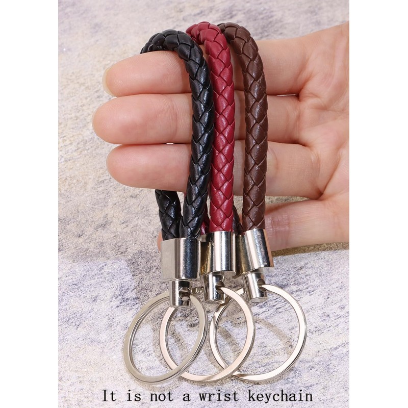 PPhtony Braided Leather Key Fob Car Keychain Ring Woven Strap
