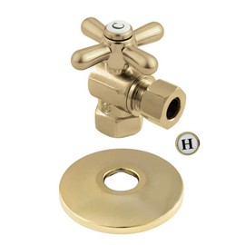 Kingston Brass CC33102XK 3/8" IPS X 3/8" OD Comp Quarter-Turn Angle Stop Valve with Flange, Polished Brass