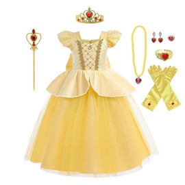Lito Angels Princess Belle Beauty and the Beast Fancy Dress Up Costume Party Ball Gown with Accessories for Kids Girls Age 2-3 Years, Yellow (Tag Number 100)