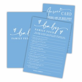 Baby Family Feud Baby Shower Game Cards - Minimalism Blue - 30 Double-Sided Fill In Style Game Cards With Answer Card, Gender Reveal, Baby Announcement, Party Games & Activity - C12