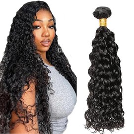 Lakaisa Water Wave Human Hair Bundles Natural Black Human Hair Extensions Human Hair Real Hair Weft Extensions Sew-in Hair Single Bundle Real Hair Low Shedding for Woman 34 Inches