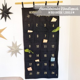 Papierdrachen Advent Calendar 2024 as a Wall Calendar Made of Fabric for Filling, Black and Gold, High-Quality Embroidered, Fabric Bag, Gift Bag, Reusable, Set No. 32