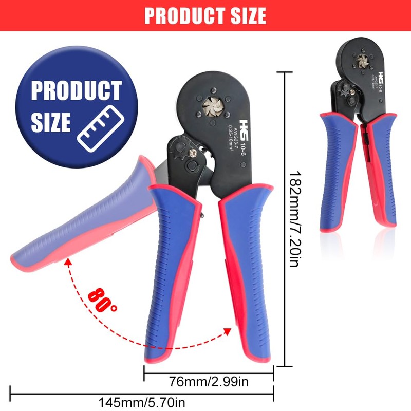 HKS Ferrule Crimping Tool AWG 23-7, Hexagonal Ratchet Self-Adjusting Crimper