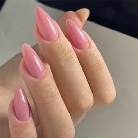 Rose Pink Press on Nails Medium Stiletto Almond,KQueenest Glossy Press on Acrylic Nails Set,Reusable Medium Fake Nails for Women Nails Art Manicure in 24 PCS