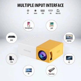 Mini Projector, Portable Video Phone Projector Multi Port Outdoor Home Cinema Video Projector Compatible with Android/Laptop/Phone/TV