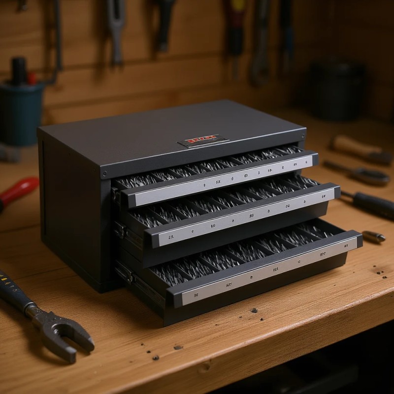 Three Drawer Drill Bit Dispenser Cabinet 1mm To 13mm Organized