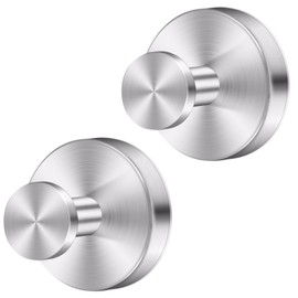 Fasbeu Silver Waterproof Suction Cup Hooks, 2-Pack Heavy Duty Stainless Steel No Drill Shower Hooks for Hanging Towels, Robes, Loofahs, Holder Holds Strong on Tile, Glass, Mirror, Wall, Bathroom Door