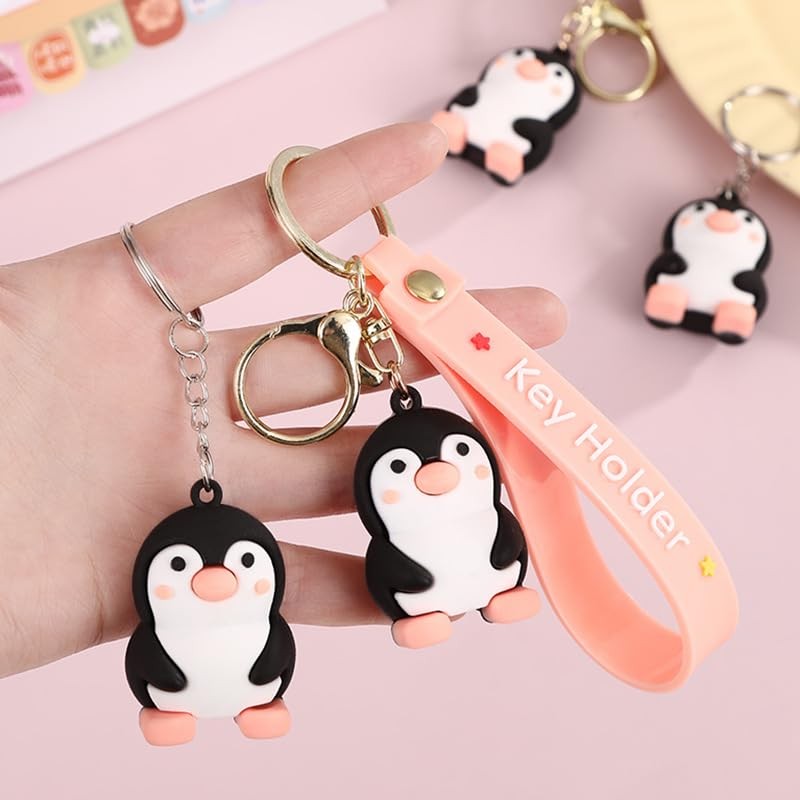 POYAMUSE Cute Penguin Keychain – PVC Rubber Key Ring for