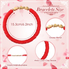 Ecally 24 Pack Valentine's Day Gift Sets Heart Shaped Friendship Bracelets Clay Bead Bracelets with Valentine's Day Greeting Cards Exchange Gift for Women Men Valentine's Day Party Favors Gifts