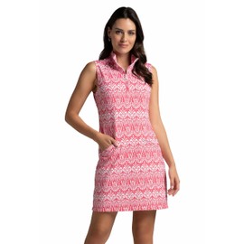 IBKUL Athleisure Wear Sun Protective UPF 50+ Icefil Cooling Barbara Print Sleeveless Mock Dress Watermelon/White/Barbara/S