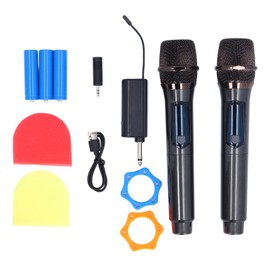 2PCS Wireless Microphones with Receiver LED Screen Handheld Moving Coil Mic Set for Karaoke Meeting Performance