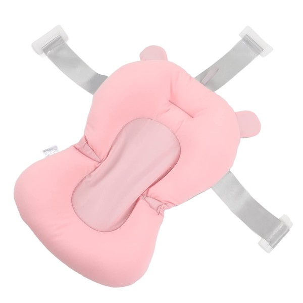 Bath Seat, Fixation Baby Bath Seat Pillow, Adjustable, Floating for Newborn Bathroom, Pink Bear