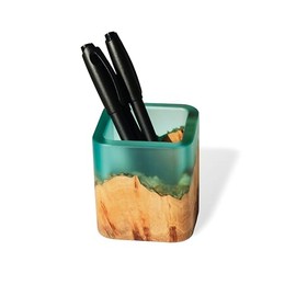 RWA resinwood.art – Aesthetic Aqua Blue Pen Holder For Desk from Resin & Wood - The Perfect Modern Wooden Pencil Holder Easily Organizes All Pens and Desk Accessories - Luxury Pen Cup For Office Decor