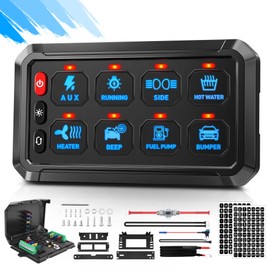 Blue 8 Gang Switch Panel, Momentary ON-Off Touch Switch Box Circuit Control Relay Systerm, Auxiliary LED Toggle Switch for 12V Car UTV Truck Camper RV ATV SUV