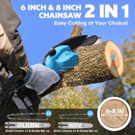 Mini Chainsaw Cordless, 8 Inch &6 Inch Electric Chain Saw, Battery Powered Handheld Tree Saw for Branch Pruning and Gardening, Brushless Chainsaw, Garden Yard Guru Tools, Gifts for Men Dad Husband