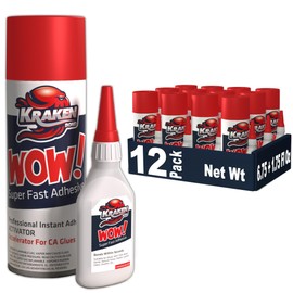 Kraken Bond WOW! CA Glue (12x1.75 oz) with Spray Adhesive Activator (12x6.75 fl oz) - Cyanoacrylate Glue, CA Glue with Activator, CA Glue for Woodworking, Crazy Glue,Craft Glue | Fast CA Glue | 12Pack