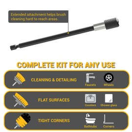 SCRUBIT Drill Brush Attachment Set - Power Scrubber Tile and Grout Tool - Use for Kitchen, Shower, Bathtub and Floor Surface - All Purpose Household Cleaning Kit Includes 3 Brushes with A Bit Extender