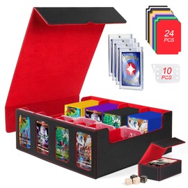 GEAoffice 3200+ Trading Card Storage Box With Display Windows, 4 Rows MTG Card Storage Box With Card Supporters & Divider, Magnetic Closure Card Deck Case for MTG, TCG, Magic Game Cards, Sports Cards