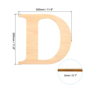 PATIKIL 12 Inch Wooden Letters, Letter D Shapes Cutouts Paintable Blank Unfinished Large Wood Alphabet Letters for Wall Decor, Home Decor, DIY Painting, Crafts