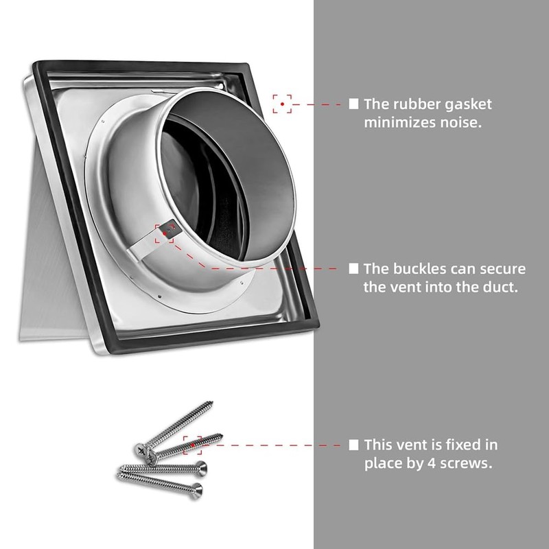 Aswalling 4-Inch External Extractor Wall Vent Outdoor Cushioned Non Return