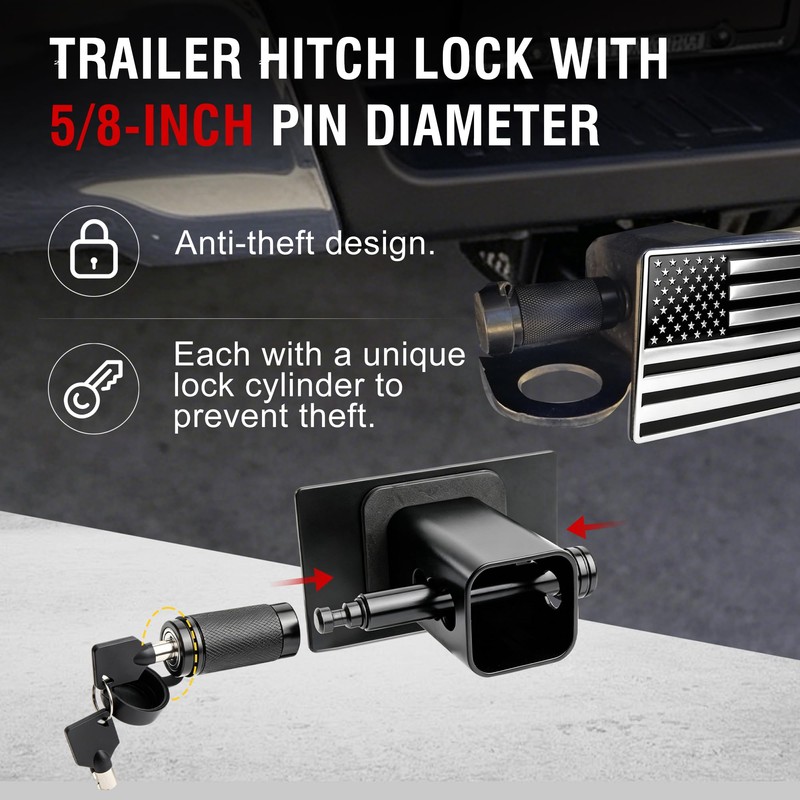 Trailer Hitch Cover with Lock, 2 Inch Receivers, American Flag