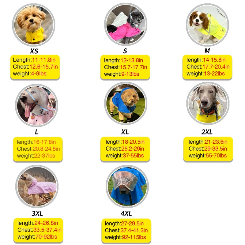 Waterproof Dog Raincoat, Adjustable Reflective Lightweight Pet Rain Clothes with