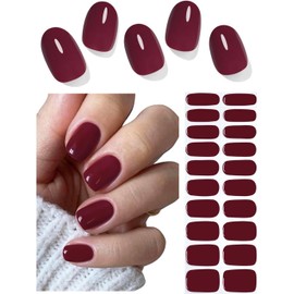 Tiras de uñas de gel semicuradas 20 pegatinas de uñas de gel de color burdeos UV Envolturas de uñas de gel semicuradas de color rojo vino para uñas en el hogar DIY