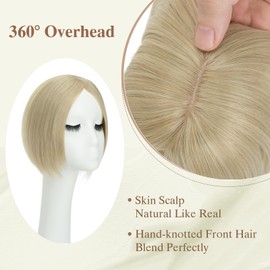 Elailite Clip-In Hair Topper Ash Gold/Platinum Blonde, Hairpiece Hair Topper Toupee Long for Women Daily Use Hair Extensions 25 cm 30 g