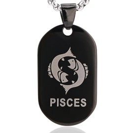 DonDon Unisex Necklace Stainless Steel 52 cm 20,5" with Zodiac Star Sign Pisces Pendant Black in a Velvet Pouch