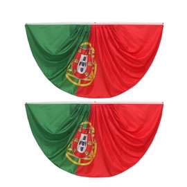 Portugal Portuguese Pleated Fan Flag Bunting 3 x 6 Ft Portugal Pleated 2 Pcs Fan Flag Banner Indoor/Outdoor/Front Porch Decorations, Portugal Half Fan Flag Patriotic Holiday decorations, Celebrations.