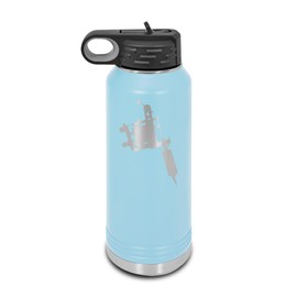 Tattoo Machine Laser Engraved Water Bottle Customizable Polar Camel Stainless Steel with Straw - Ink Body Art v2 Light Blue 32 oz