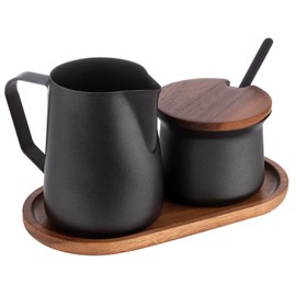 APS 634 Milk and Sugar Set 5 Pieces Acacia Wood Stainless Steel PTFE Coated Black