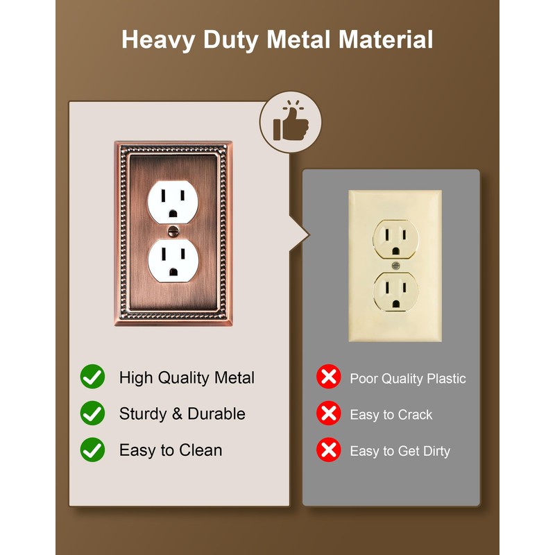 TREEWELL 6-Pack Duplex Outlet Cover Plate, Antique Copper Metal Wall