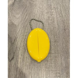 Quikoin RUBBER SQUEEZE OVAL COIN PURSE MENS WOMENS MONEY HOLDER WALLET - Made in USA - Yellow