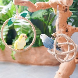 2PCS Bird Toys Bird Hanging Ball with Bell and Rope Swing Set Bird Rope Perch Bird Swing Perch Bird Perch Stand Bird Cage Toy for Parrot Budgie Parakeet Cockatiel Cockatoo Conure (Small)