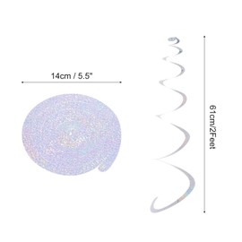 sourcing map 30 Pcs Laser Silver Party Hanging Swirls Single Strip Hanging Decorations 24 inch Foil Swirling Hanging Plastic Ceiling Streamers for Birthday Party with Hang Tag String,Hook