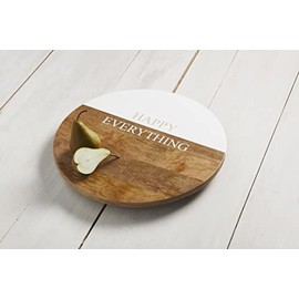 Mud Pie Happy Everything Wooden Lazy Susan, 16 1/2" Dia, Brown/White