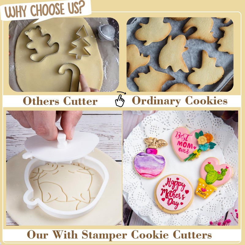 Flower Cookie Cutters Butterfly with Plunger Stamps Handle Detailed 3.5"