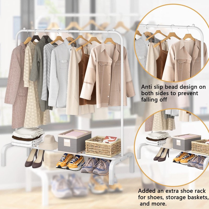 OTROUWORHT Clothes Rack Metal Clothing Rack with Bottom Shelf Garment