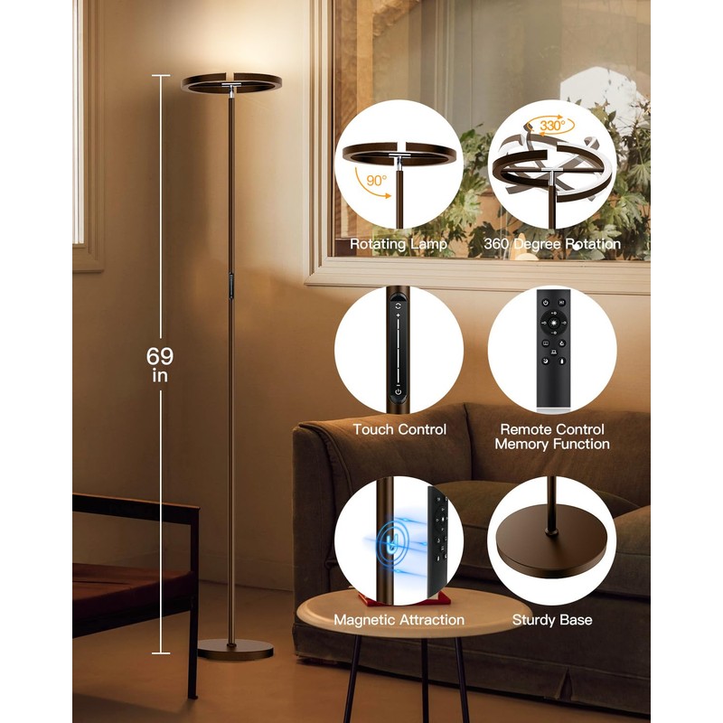 SIBRILLE Brown Floor Lamp, Modern Stepless Dimmable Standing Lamp with