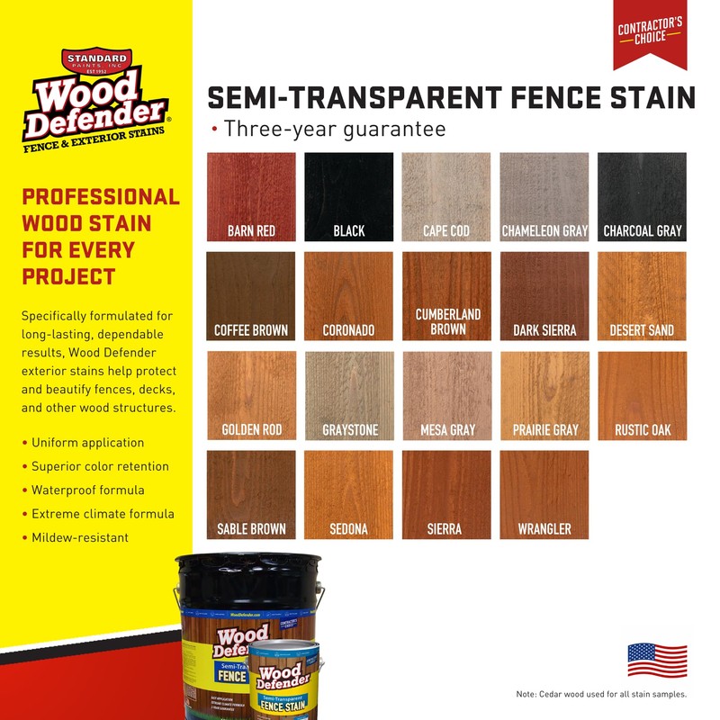 Wood Defender Semi-Transparent Fence Stain – Sierra, 1-Gallon | Oil-Based