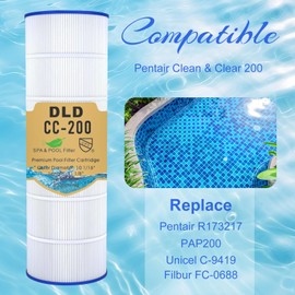 DLD CC200 Pool Filter Cartridge,Compatible with Pentair Clean&Clear 200，Pool Filter Cartridge Replacement Pentair R173217, PAP200, Unicel C-9419,Filbur FC-0688, L x OD:31 1/8" x10 1/16"|200 sq.ft